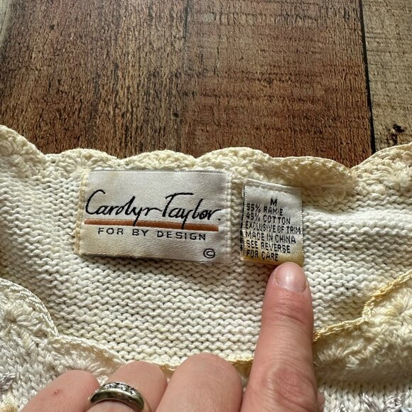 Vintage Carolyn Taylor Floral Knit Sweater With Embroidered & Pearl Details -M - Picture 5 of 10